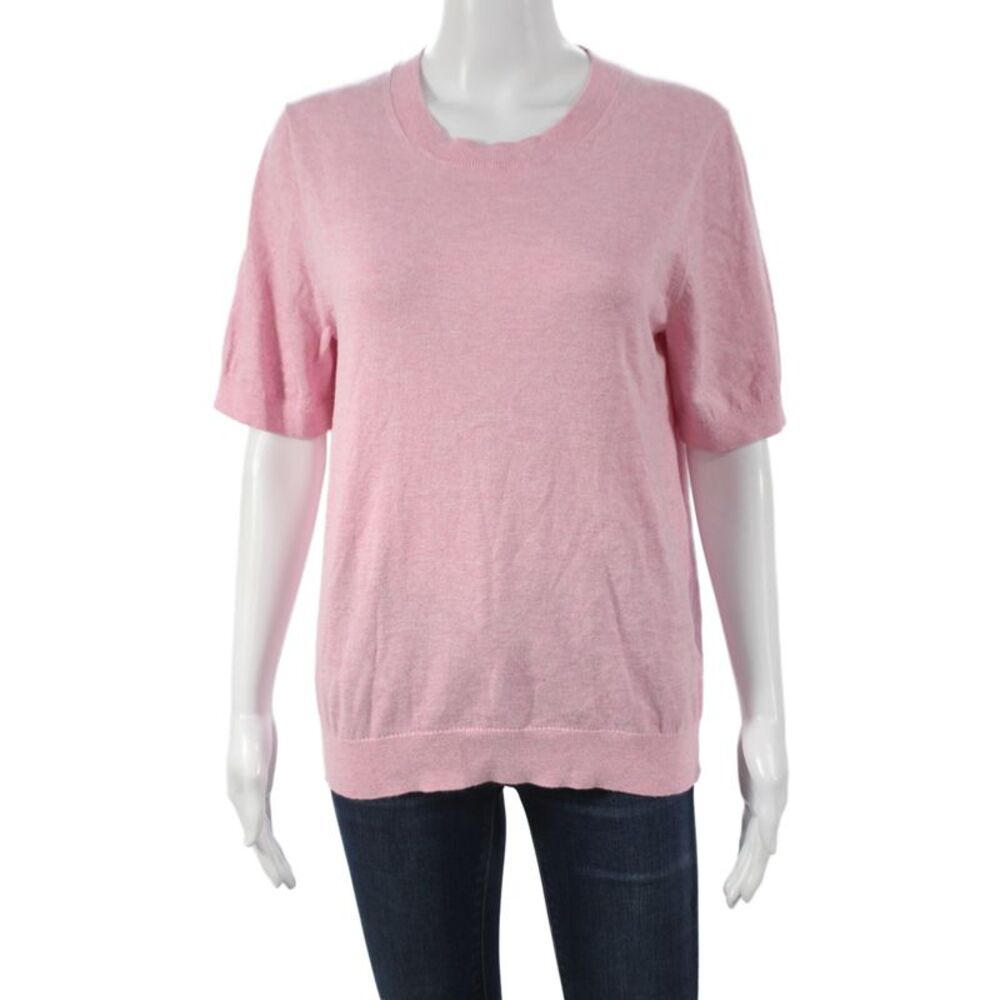 J Crew Womens Pullover Sweater Pink 100% Cotton Crew Neck Short Sleeve Size L